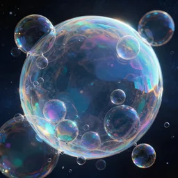 massive glassy iridescent bubbles in space, volumetric light