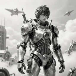 a vertical portrait of a character in an spaceship by nihei tsutomu, black and white, dreamy, steampunk bioarmor, highly detailed, 3 d render, vray, octane, realistic lighting