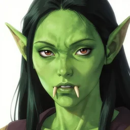 a green - skinned female orc with large fangs | | very anime, fine - face, pretty face, realistic shaded perfect face, fine details. anime. realistic shaded lighting poster by ilya kuvshinov katsuhiro otomo ghost - in - the - shell, magali villeneuve, artgerm, jeremy lipkin and michael garmash and rob rey