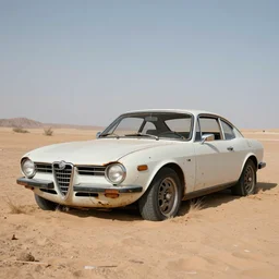 a wrecked 2 0 0 7 alfa romeo 8 c competizione, abandoned in a desert, dusty, damaged, some rust