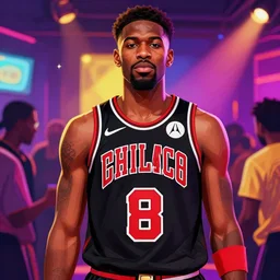 digital art, chief keef in a black chicago bulls jersey, vibrant, party, trending on artstation