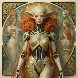 detailed realistic beautiful young cher alien robot as queen of mandelbulb 3 d portrait by jean delville, gustave dore and marco mazzoni, art nouveau, symbolist, visionary, baroque. horizontal symmetry by zdzisław beksinski, iris van herpen, raymond swanland and alphonse mucha. highly detailed, hyper - real, beautiful