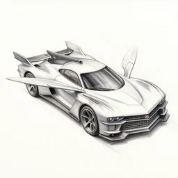 a 5 0 s color pencil concept drawing of a flying cadillac car model with wings and a back thruster