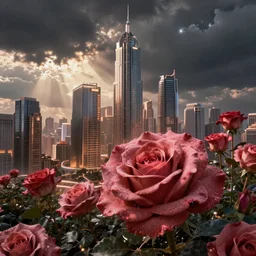 a futuristic city made out of roses