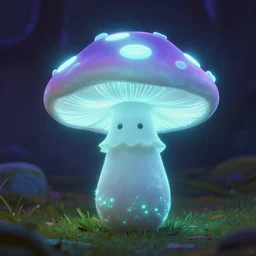 glowing mushroom character. bioluminescent. pixar.