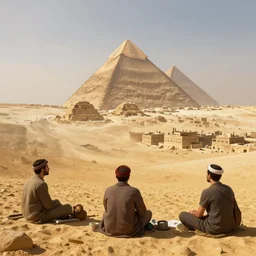 windswept vista overlooking distant egyptian shantytown pyramid. jasmin habezai - fekri, anton fadeev, tony zhou shuo, greg rutkowski, unreal engine 5