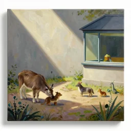 petting zoo with small creatures by shaun tan, oil on canvas by edward hopper,