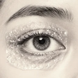 closeup of a human eye made of translucent bubble wrap, hyper detailed pencil masterpiece