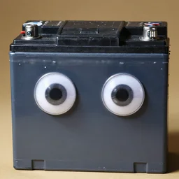 car battery with eyes.