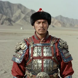 Jarvis Cocker wearing Mongolian armor, 35mm film, by Robert Altman