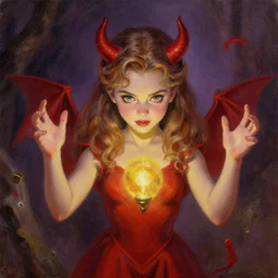 sabrina spellman summoning the cute devil, oil painting, ultradetailed, artstation, ultradetailed, digital painting, ultradetailed
