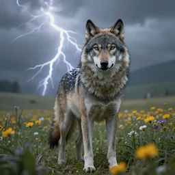 A high fantasy wolf girl standing in the middle of the field of flowers, by Eddie Mendoza, official media, beautiful, detailed, high quality, wallpaper 4K, epic, trending on artstation and behance, dynamic lightning