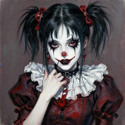 beautiful!!!!! coherent!!!!!! well - constructed! detailed! expert! professional!!!!!!!!!!! manga anime seinen!!!! concept art portrait art of a goth clowngirl, painted by ilya kuvshinov!!!!! and zdzislaw beksinski # wow