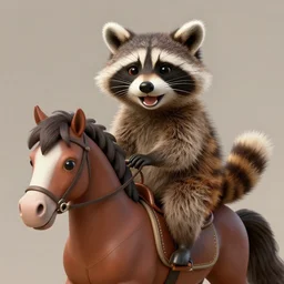 highly detailed matte painting of a happy raccoon riding a pony, by mark ryden, lowbrow, 8 k resolution.