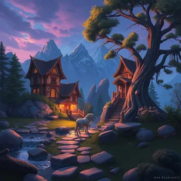 photo cartoon illustration comic manga painting of lakeside environement : 6 fantasy environement, digital painting, volumetric lighting by feng zhu, 3 d alejandro alvarez alena aenami artworks in 4 k beeple, by thomas kinkade hearstone league of legends dofus overwatch