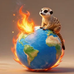 meerkat extinguishing the planet earth on fire, whole planet, fantasy, high quality matte painting, cartoony