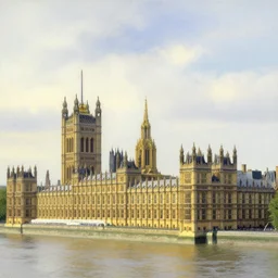 Palace of Westminster, illustrated by Bob Ross, very detailed