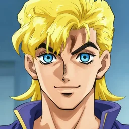 jojo's bizzare adventure character portrait, boy with blue eyes and long blonde hair, symmetrical face happy, mustache, stubble, steel ball run, handsome face, jojo's bizzare adventure, cinematic lighting, illustrated by hirohiko araki, illustration
