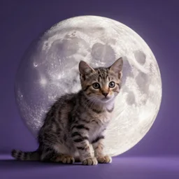 kitten on the moon greg rutkowski, lavender purple background