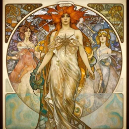 Goth fractal girl, surreal Dada collage by Alphonse Mucha
