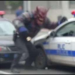blurry police body cam footage of a evil monster tearing up a car