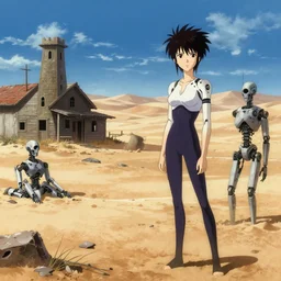 abandoned town in the desert with broken cyborgs, in the style of ghost in the shell, ultra hd wallpaper, unixporn, kyoto animation