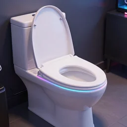 Gaming Toilet with RGB, raytracing, 40nm lens, shallow depth of field, split lighting, 4k,