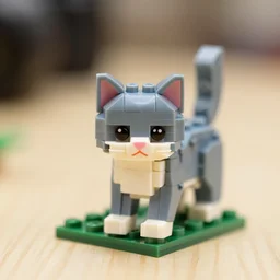 a macro shot of a mini kitten sculpture in a Lego set, macro, dslr
