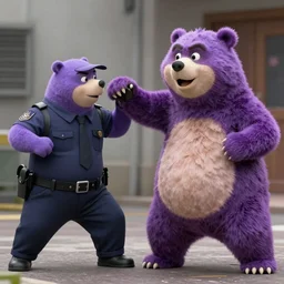 Freddy Fazbear punching a purple security guard, HD, 4k image, realistic