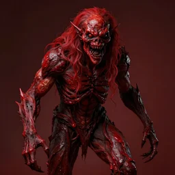 a humanoid monster, scary, highly detailed, red, in the style of elisabeth vigee le brun