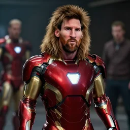 Lionel Messi as Ironman in The Avengers, Marvel, Film Still, 35mm dramatic lighting, cinematic, deep focus, styleframe,