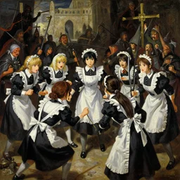 baroque oil painting of key visual environment concept art of anime maids fighting a crusade in jerusalem, brutalist, dark fantasy, rule of thirds golden ratio, fake detail, trending pixiv fanbox, acrylic palette knife, style of makoto shinkai studio ghibli genshin impact jamie wyeth james gilleard greg rutkowski chiho aoshima