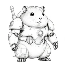 a giant anthropomorphic hamster shaped mecha, moebius, detailed line art,