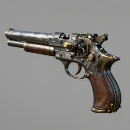 Steampunk pistol with liquid magazine, Ultra HD, raytracing, 8k, masterpiece, realistic, extreme details, unreal engine 5,