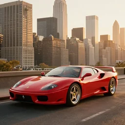 2 0 0 6 red ferrari 3 6 0 modena during golden hour, view of new york in warm light, highly detailed, artstation, concept art