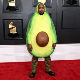 kanye west at the grammys in an avocado costume, red carpet photo
