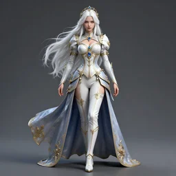 royal white haired beautiful female full body portrait, high detail, 4k, octane render, aggressive rococo