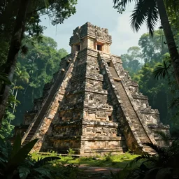 Brutalist mayan temple in the jungle, beautiful dynamic lighting, cinematic, wide angle establishing shot, extremely high detail, photo realistic, cinematic lighting, post processed, concept art, artstation, matte painting, style by eddie mendoza, raphael lacoste, alex ross