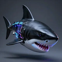 fantasy exoskeleton shark armor, stylized black shark head with a visible dorsal fin. neon, science fiction, light, portrait by donato giancola and greg rutkowski and wayne barlow. 1 9 6 9