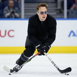 picture of elon musk wearing sunglasses playing hockey, good lighted photo, sharp details, detailed, hd, hdr