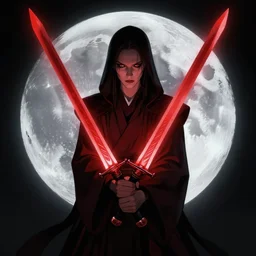 comic style the evil moon is holding a Jedi red sword in her hands artstation