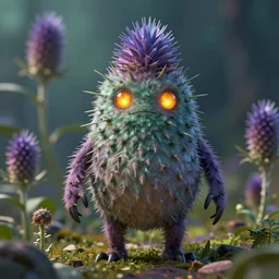 a humanoid figure thistle monster, glowing amber eyes, highly detailed, digital art, sharp focus, trending on art station, plant, anime art style