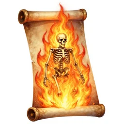 skeleton burning in divine holy flame spell scroll art by artgerm and greg rutkowski and Craig Mullins, James Jean, Andrey Ryabovichev, Mark Simonetti and Peter Morbacher 16k