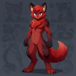body portrait handsome male fursona furry red black fur fursona [ tail ] stoat [ detailed background! style of disney dark age ]
