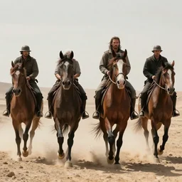 the four horsemen of the apocalypse ride through a barren wasteland, in the style of tony sandoval