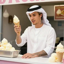 justin bieber as a arabic ice - cream seller