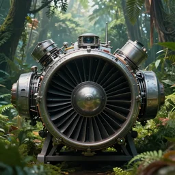 spaceship in the jungle with big engine in front of viewer, photorealistic, cinematic keyframe, ue 5, octane render, by dilan cole, wadim kashin, fausto de martini, featured on artstation, sharp focus, ray tracing, artstationhq, cgsociety, 8 k