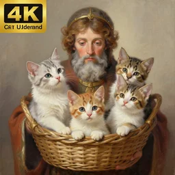 portrait of a basket of kittens saint, trending on art station, 4k UHD, 8k, painting illustration, high detail by Greg Hildebrandt