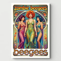 beautiful colorful hyperrealist highly detailed psychedelic music poster'zombie beegees ', psychedelic art nouveau, beautiful high contrast colored wood engraving, moebius comic style, shocking detail trending on artstation 8 k