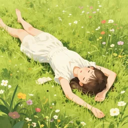 a girl laying in a field of flowers, greg rutkowski, zabrocki, karlkka, jayison devadas, trending on artstation, 8 k, ultra wide angle, zenith view, pincushion lens effect